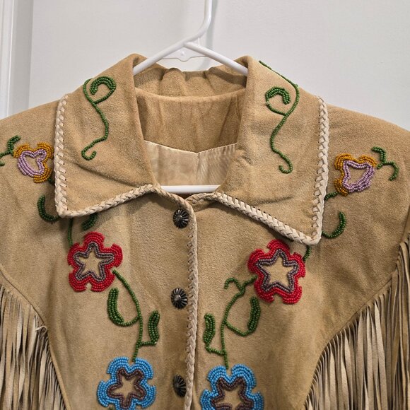 Amazing Floral Beaded Suede Leather Coat Dress by Diamond Leathers - Picture 7 of 12